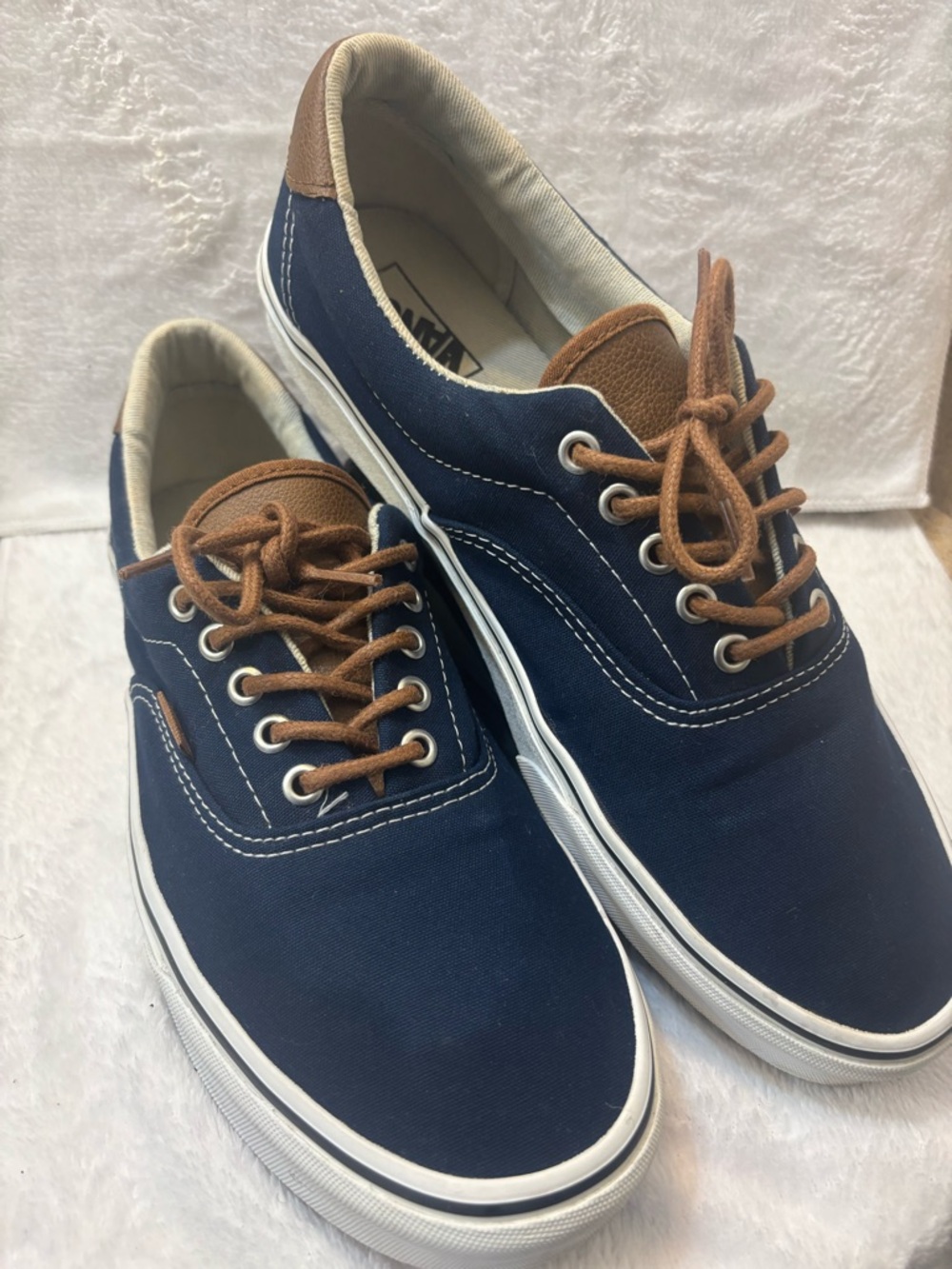 Vans Navy Canvas Low-Top Sneakers with Brown Accents